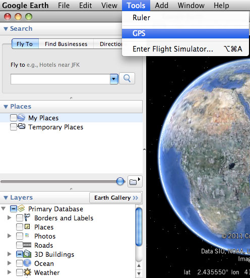 How to write gps coordinates in google earth