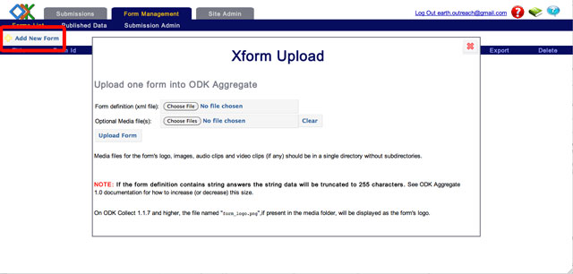 Screenshot of the "Xform Upload" modal