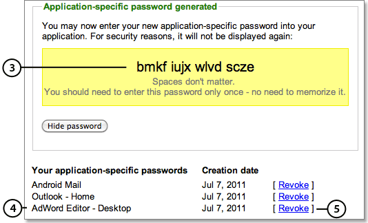 application-specific password example