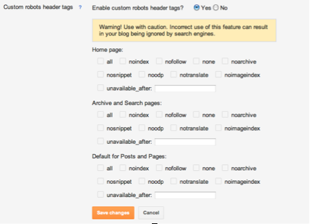 Custom robots header tags