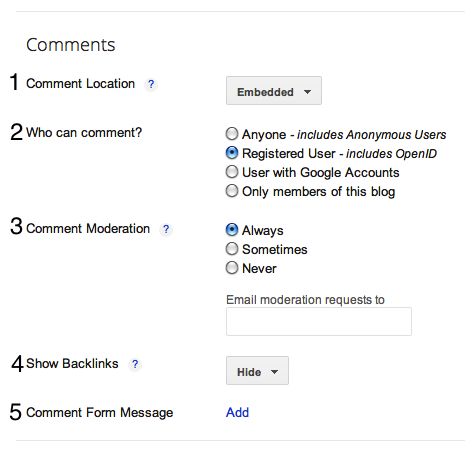 Settings for comments