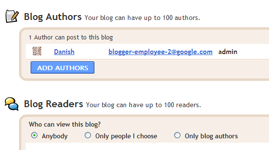 setting Blogger permissions