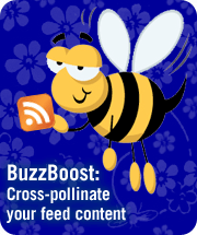buzzboost ad - a bee holding a feed icon