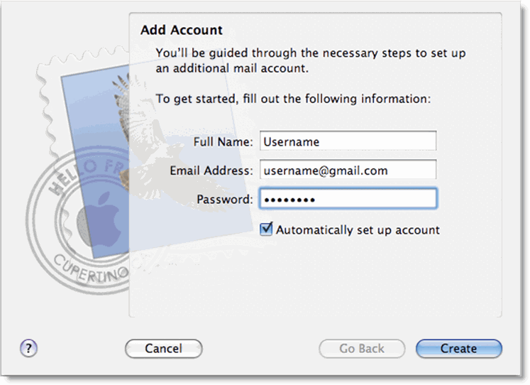 Enter name, email address, and password
