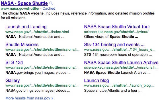 Google search result showing sitelinks