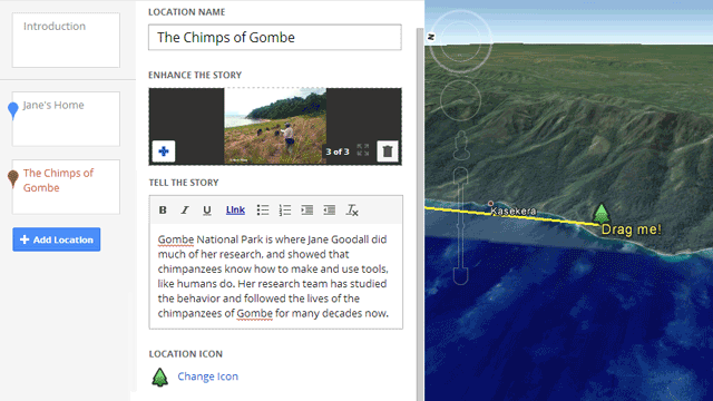 screenshot of the two locations and settings