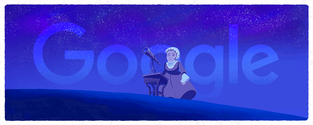 2016年3月16日，Google 紀念卡羅琳．赫歇爾266歲冥誕所製作的首頁橫幅。