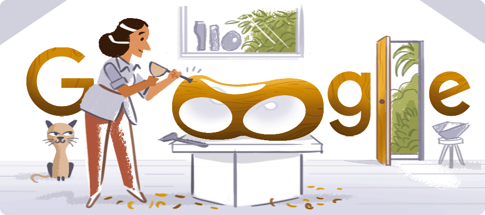 Festeggiamenti in onore di Barbara Hepworth nel Doodle Google di Oggi 25 agosto 2020.