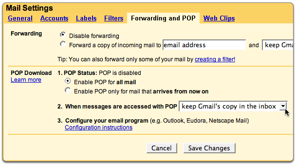 Enable POP in Gmail