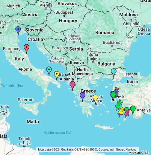 Where Is Istanbul On The World Map Ferries Italy Turkey via Greece   Google My Maps