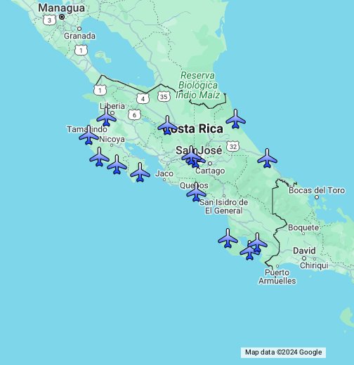 costa rica airports map Costa Rica Airports Map Google My Maps