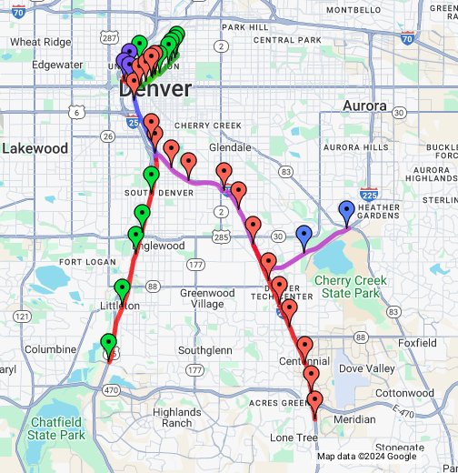 light rail denver map Denver Rtd Light Rail Stations Google My Maps light rail denver map