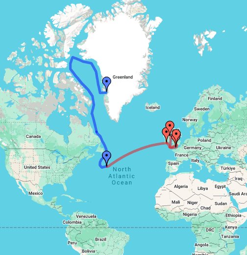 Two voyages: Titanic and an iceberg - Google My Maps