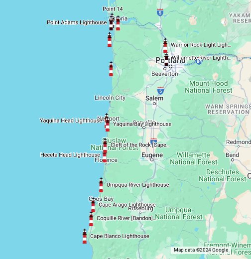 Oregon Coast Lighthouses Map Seating Map