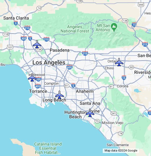 major airports in california map Los Angeles Area Airports Google My Maps major airports in california map