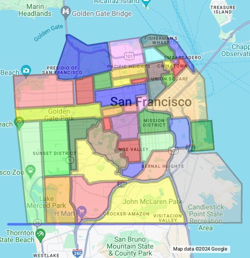 San Francisco Neighborhood Boundaries Google My Maps