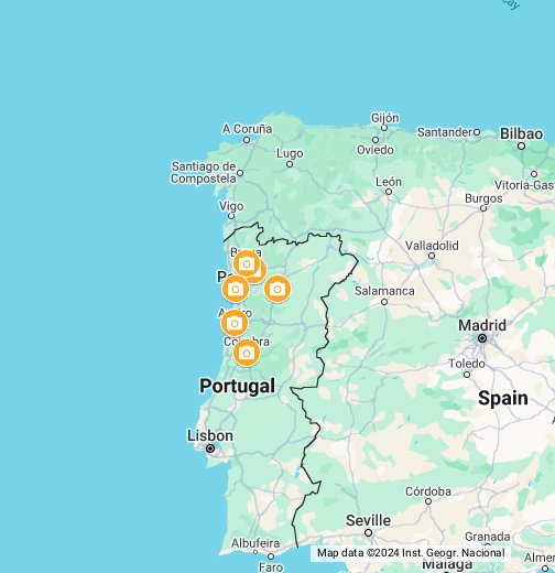 Mapa de la zona norte de Portugal, con sus correspondientes