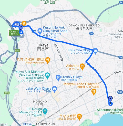 岡谷icから東京造園 Google My Maps