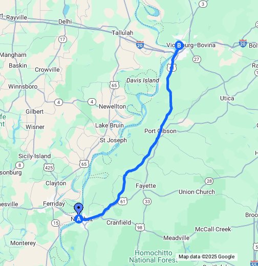 Natchez Ms On Map Natchez, Mississippi To Vicksburg - Google My Maps