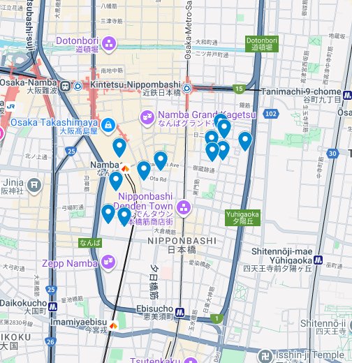 大阪難波周辺の安い駐車場 Google My Maps