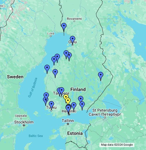 Uppopallo Suomen kartalla – Google My Maps
