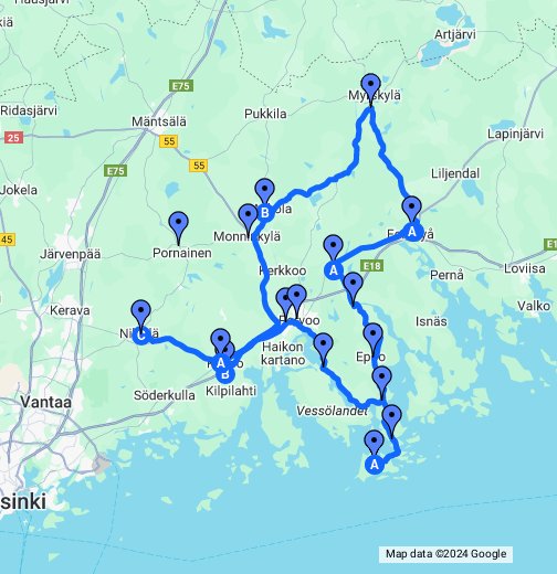 Itä-Suomi -touring – Google My Maps
