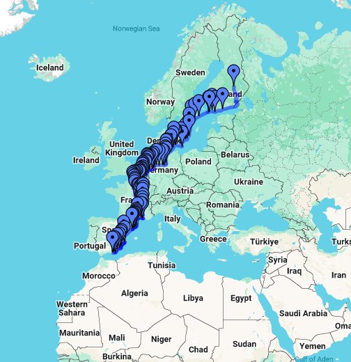 Kuopiosta Almerimariin – Google My Maps