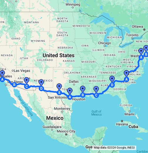 アメリカ大陸横断 5 300km 走行地図 Google マイマップ