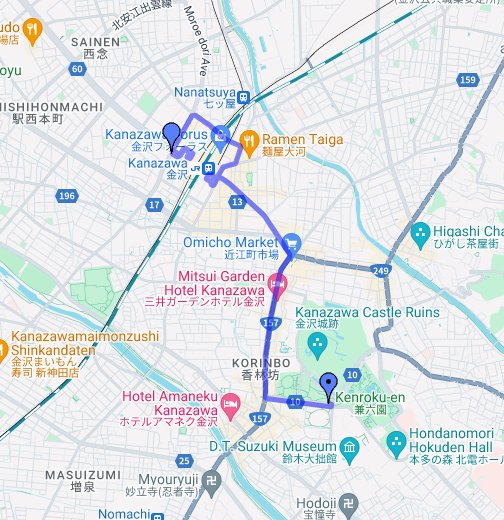 兼六園入口から金沢駅 Google マイマップ
