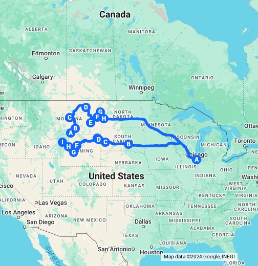 chicago to yellowstone road trip map
