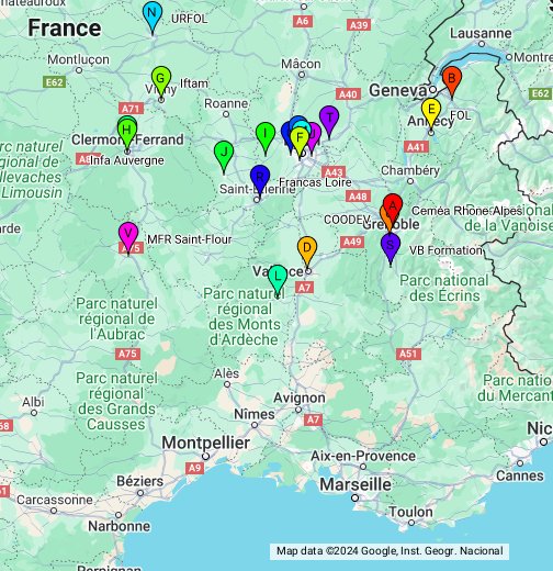 DRDJSCS Auvergne-Rhône-Alpes - BPJEPS LTP - Google My Maps