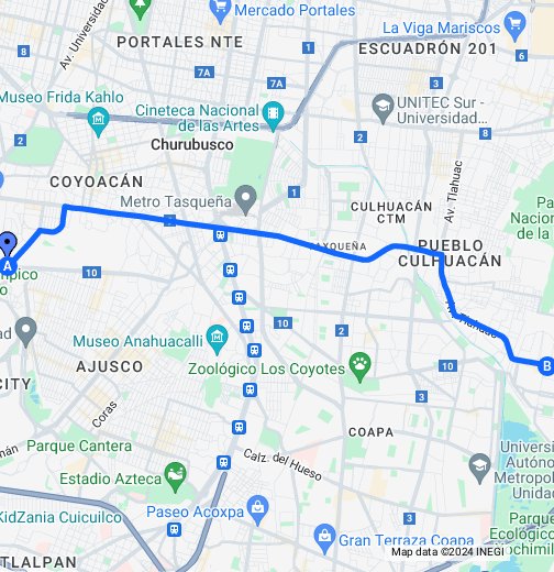 Cómo llegar de Metro copilco a Doyang Pumas Lomas estrella - Google My Maps