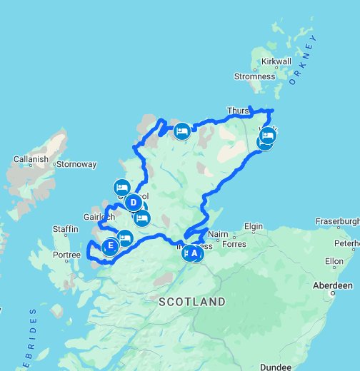 Route Map for 5 Day North Coast 500 itinerary - Google My Maps
