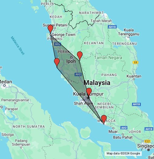 Reiseroute Malaysia Westküste 2 Wochen - Google My Maps