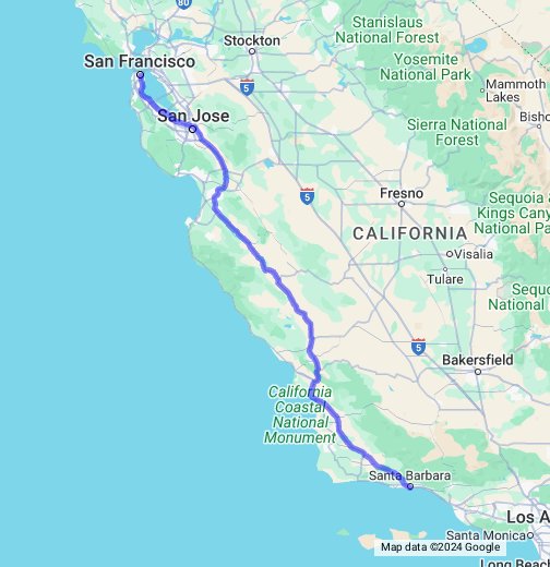 San Francisco Ca To Santa Barbara Ca Google My Maps