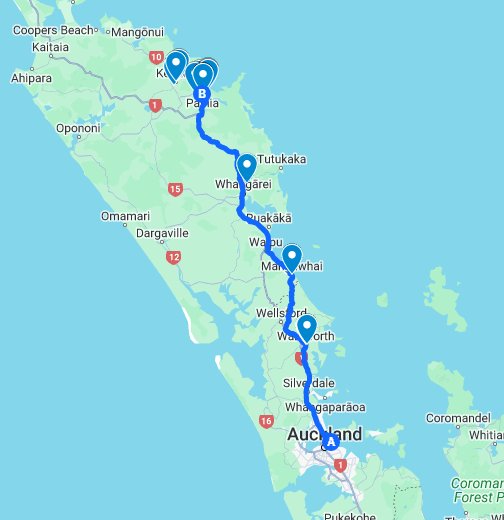 places of interest between auckland and paihia map