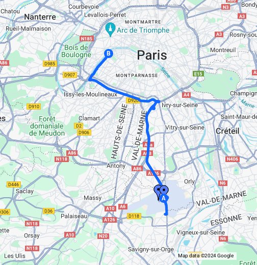 Orly Airport to Paris - Google My Maps