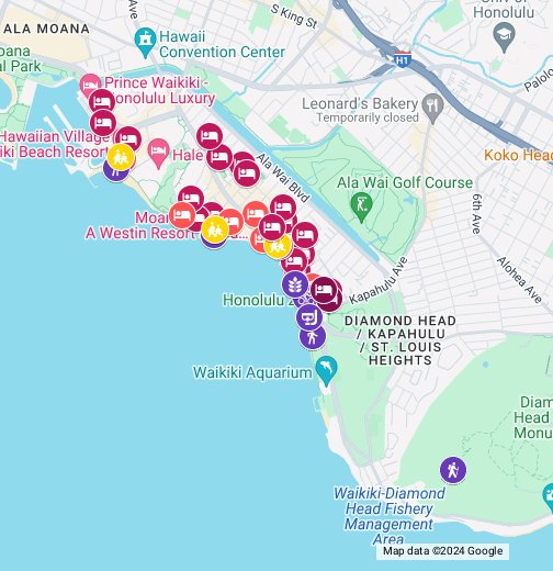 Hawaii Waikiki Beach Hotels Map