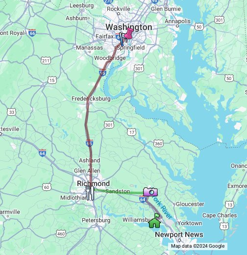 Washington Dc To Williamsburg Va Google My Maps