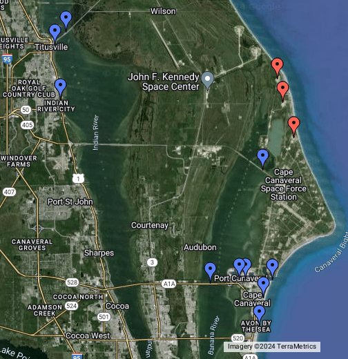 Launch Viewing Spots - Active Launch Pads at Cape Canaveral - Google My