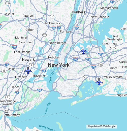 jfk airport and laguardia airport map New York City Airports Google My Maps jfk airport and laguardia airport map