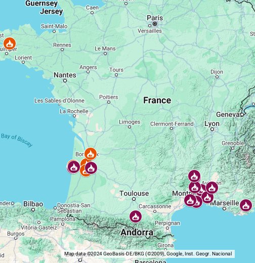 Waldbrände in Frankreich - Google My Maps